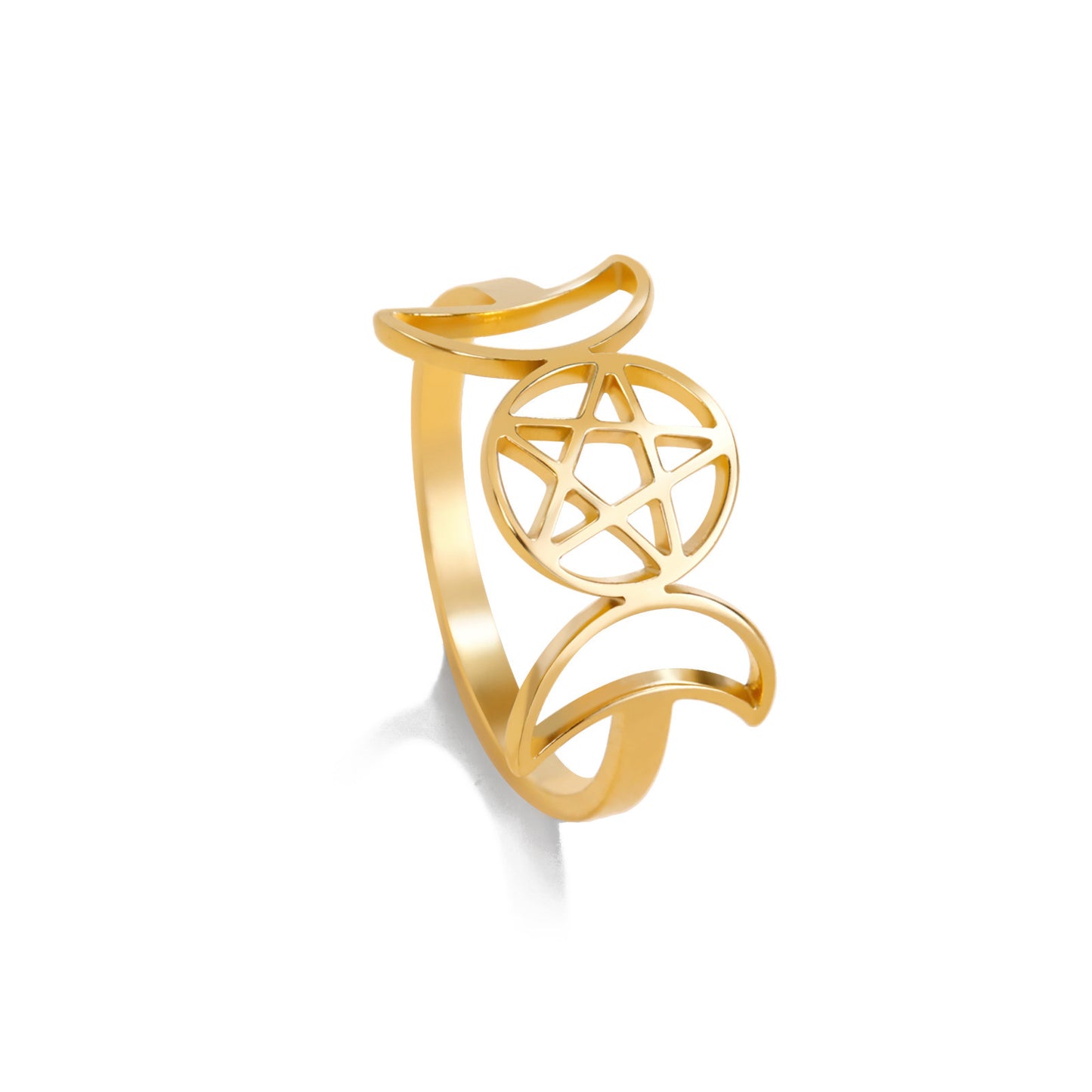 Bague en acier inoxydable, ornement de Couple sauvage, Double lune, pentagramme