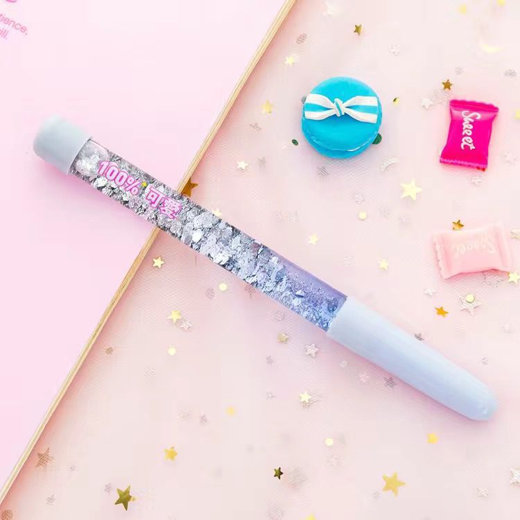 Bolígrafo neutro con arena movediza y purpurina luminosa, bolígrafo de agua negro