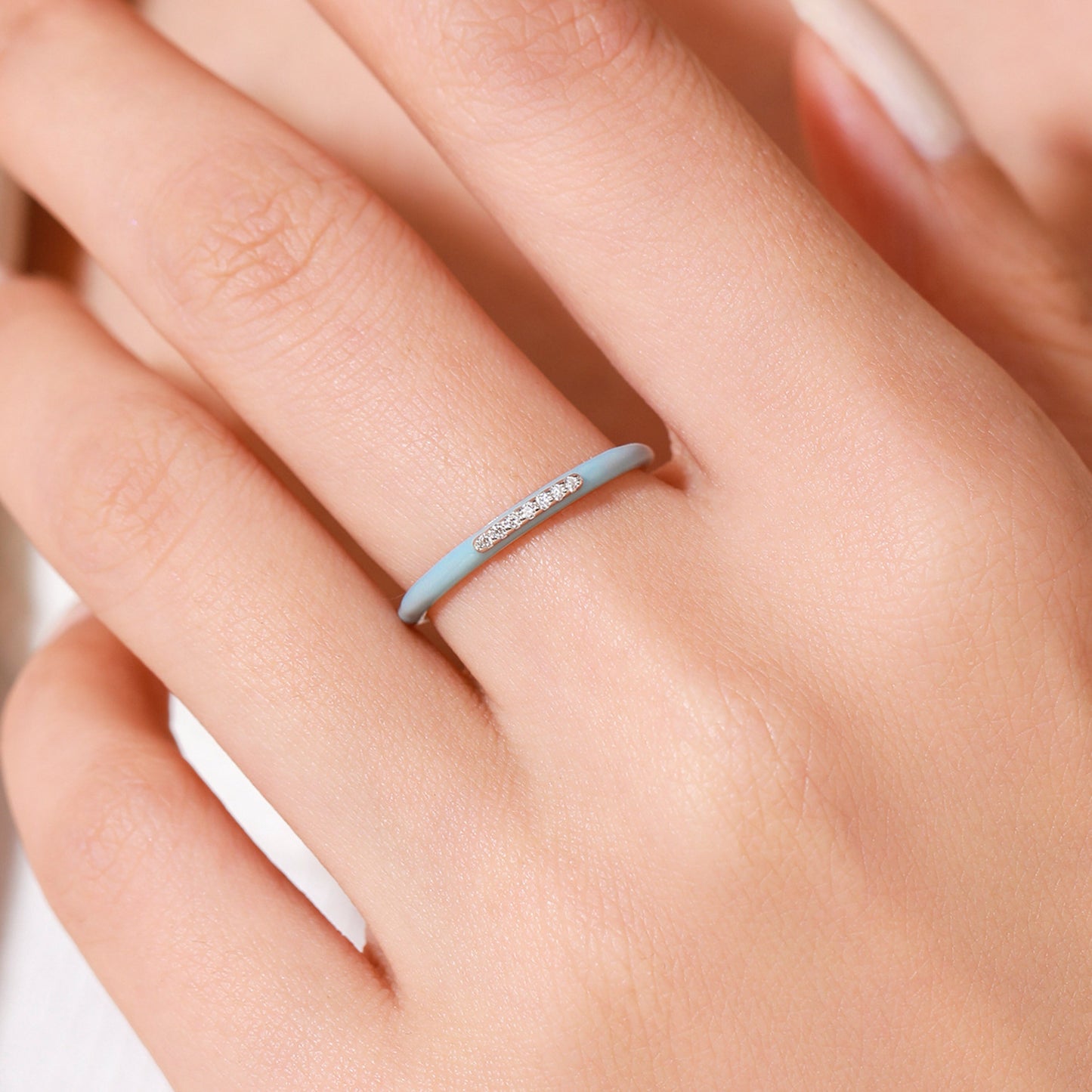 S925 Sterling Silver Blue Enamel Ring