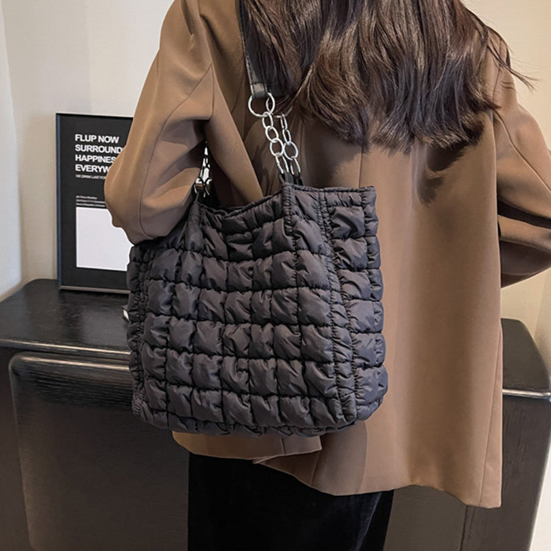 Sacs à main à carreaux en chaîne pour femmes, fourre-tout de styliste à bulles de grande capacité, sac à bandoulière plissé sous les aisselles, mode automne et hiver