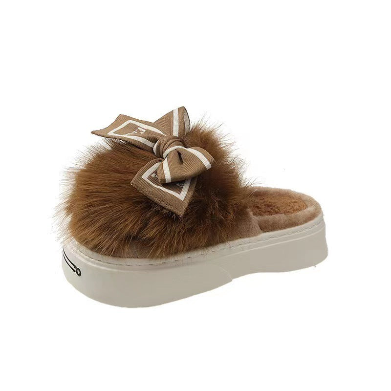 Pantoufles en coton à talons hauts pour la maison et l'extérieur, demi-paquet d'arc