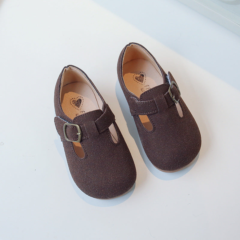 Chaussures pour enfants plates rétro polyvalentes petites chaussures en cuir
