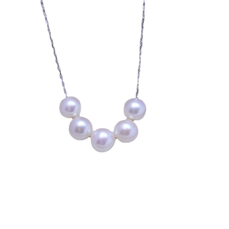 Perle d'eau douce 6-7mm, cercle parfait, lumière forte, pendentif à défauts fins, collier de Style sourire en argent S925