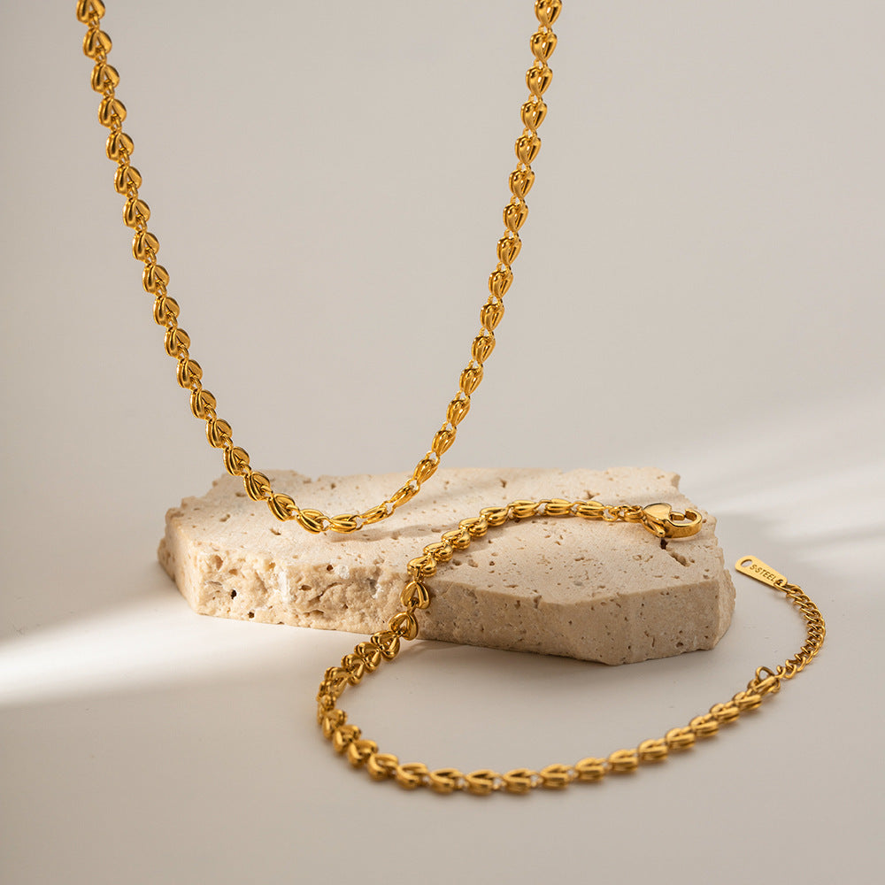 Ins Style – collier et bracelet tissés en acier inoxydable plaqué or 18 carats, creux, amour