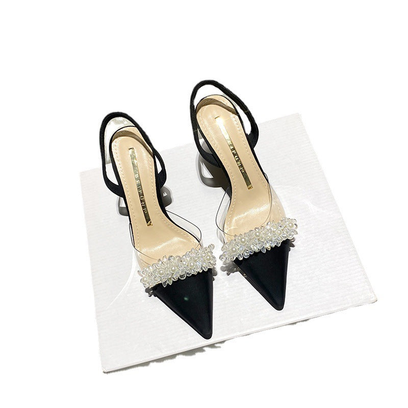 Été nouveau digne strass bout pointu chaussures à talons aiguilles fée