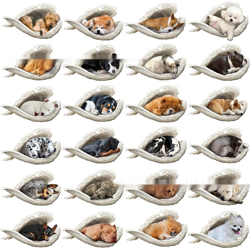 New Unique Dogs And Cats Sleeping Angel Pendant Car Key Ring