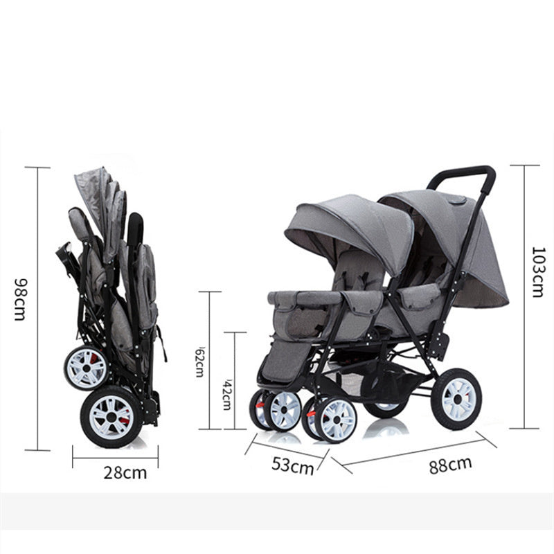 Poussette légère pour bébé, assise avant et arrière, grande taille, quatre roues, pratique, Double assise, chariot pliant