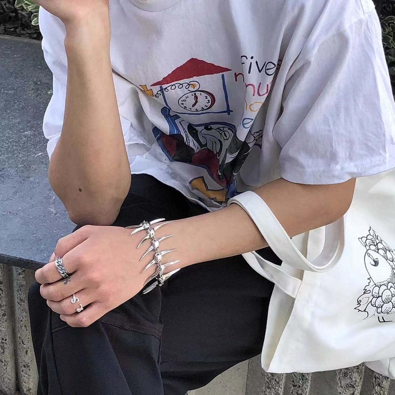 Silver Thorn Horn Thorn Fishbone Bracelet