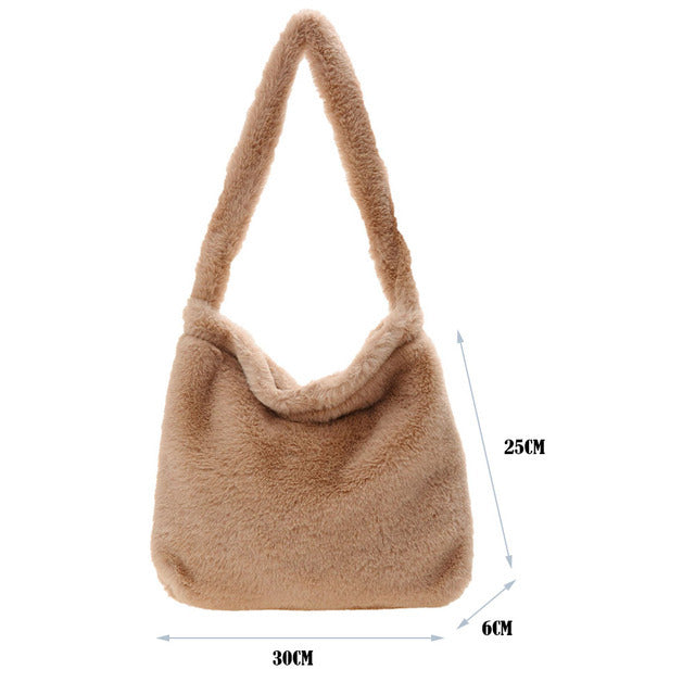 Sac à main portable en peluche pour femme