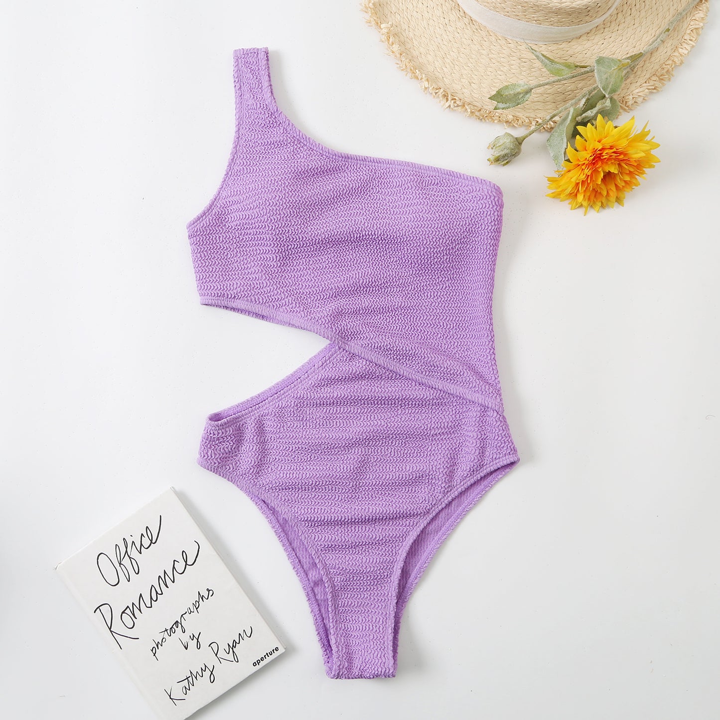Maillot de bain une pièce pour femme, bikini, couleur unie, asymétrique épaule dénudée