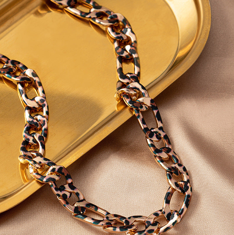 Fashion Necklace Leopard Print Short Thick Chain Necklace
