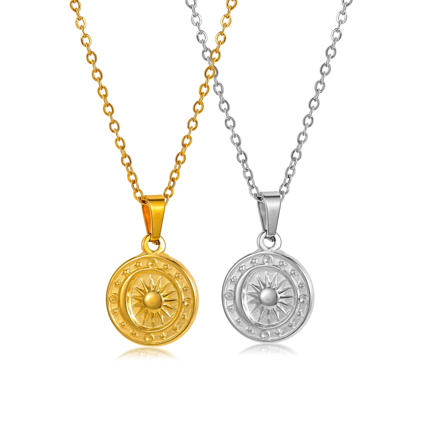 Collier pendentif boussole XINGX soleil lune en acier titane