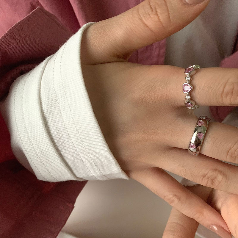 Bague Femme Zircon Coeur Amoureux Doux et Cool