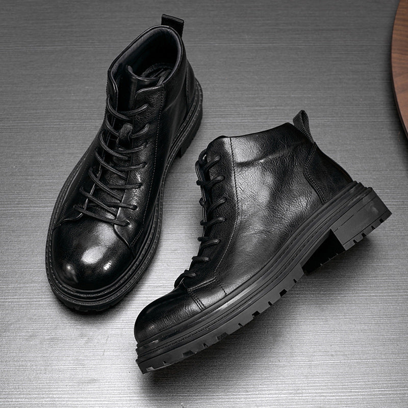 Bottes de travail en cuir véritable pour hommes, bottes d'automne et d'hiver à fond épais
