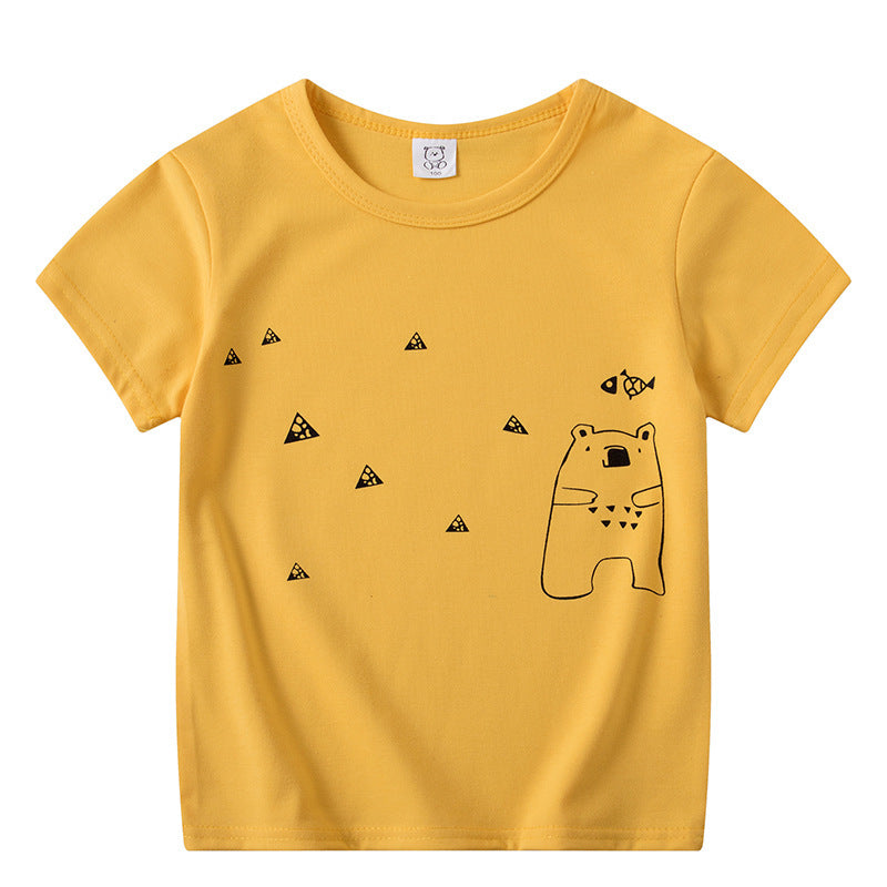 T-shirt à manches courtes pour enfants, garçons et filles, haut à manches mi-longues avec dessin animé
