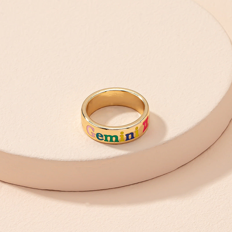 Oil Dripping Twelve Constellation Free Size Rings