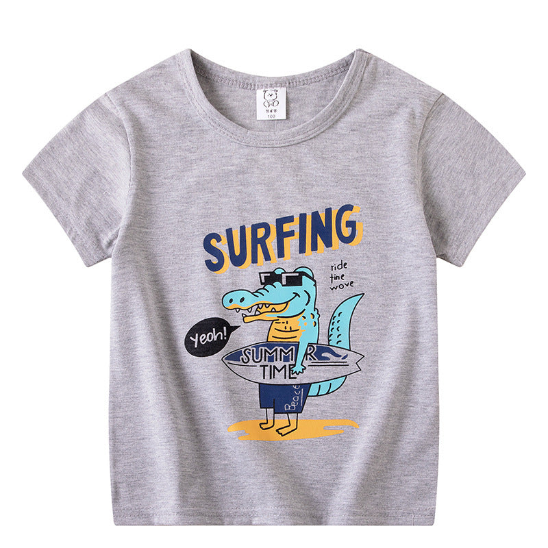 T-shirt à manches courtes pour enfants, garçons et filles, haut à manches mi-longues avec dessin animé