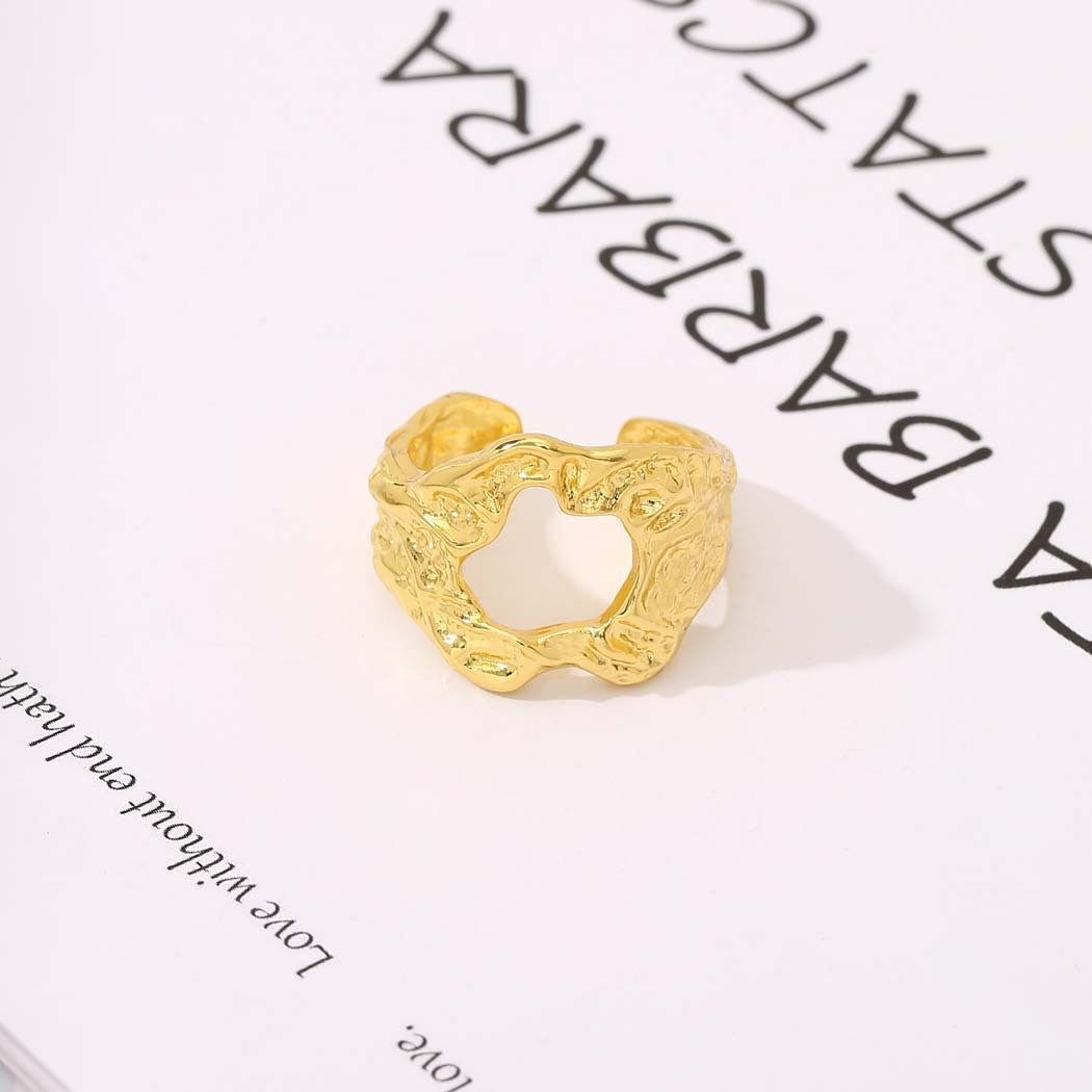 Anillo De Oro Chapado En Cobre Con Textura Hueca Cóncava Y Convexa Irregular