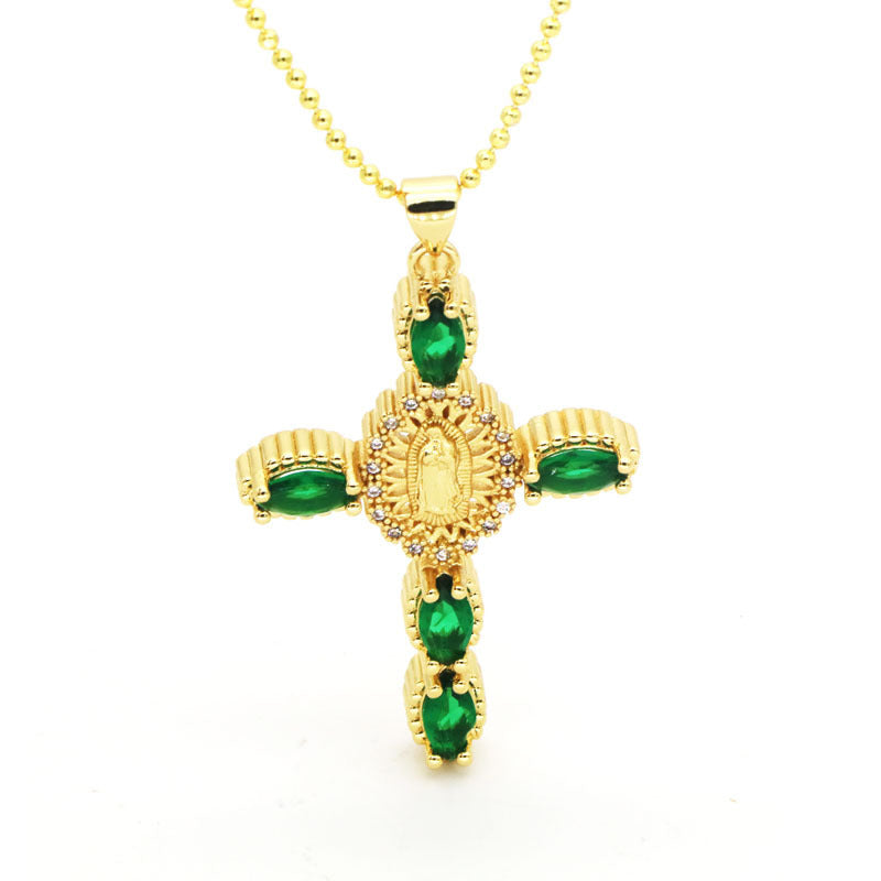 Colored Zircon Cross Necklace For Women