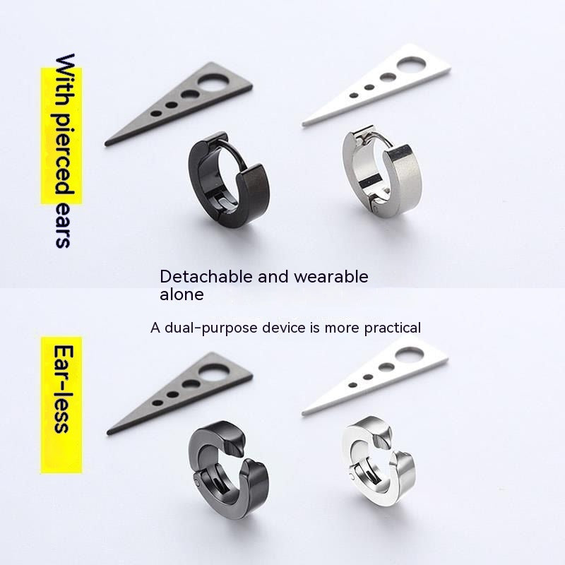 Boucles d'oreilles à pampilles en acier titane, Punk Hip Hop Triangle, Clip d'oreille Non perçant