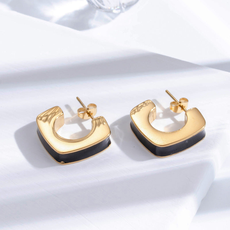 Boucles d'oreilles géométriques en acier inoxydable pour femmes, simples, capricieuses, assorties avec tout, de haute qualité