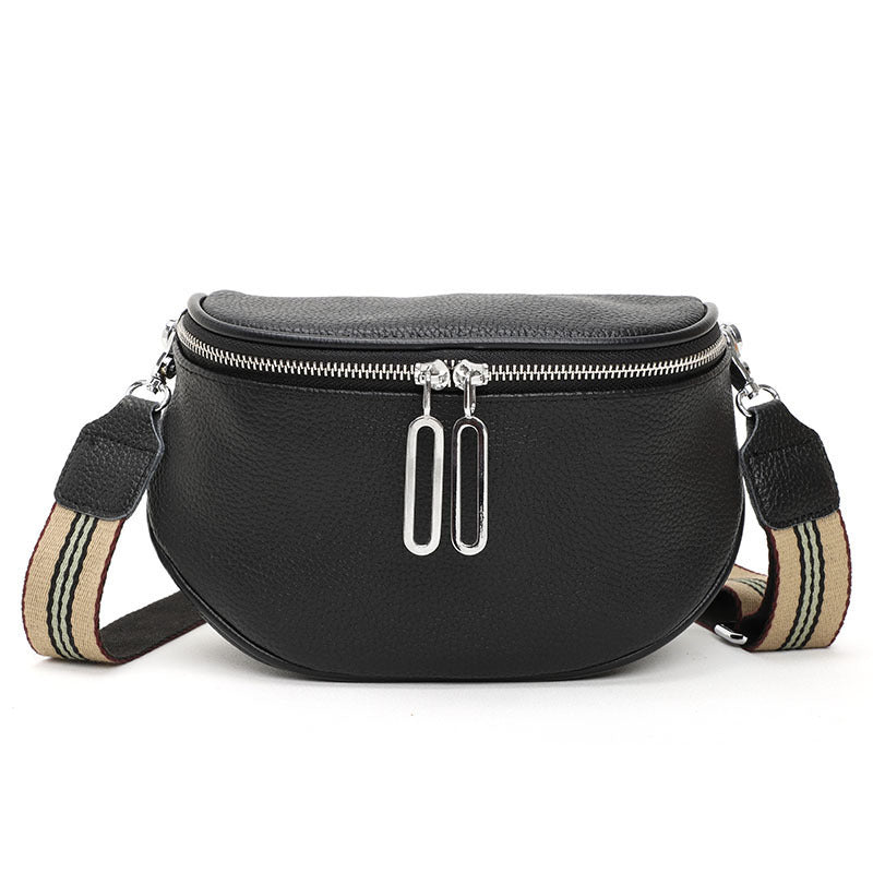New Double Zipper Leather Messenger Bag