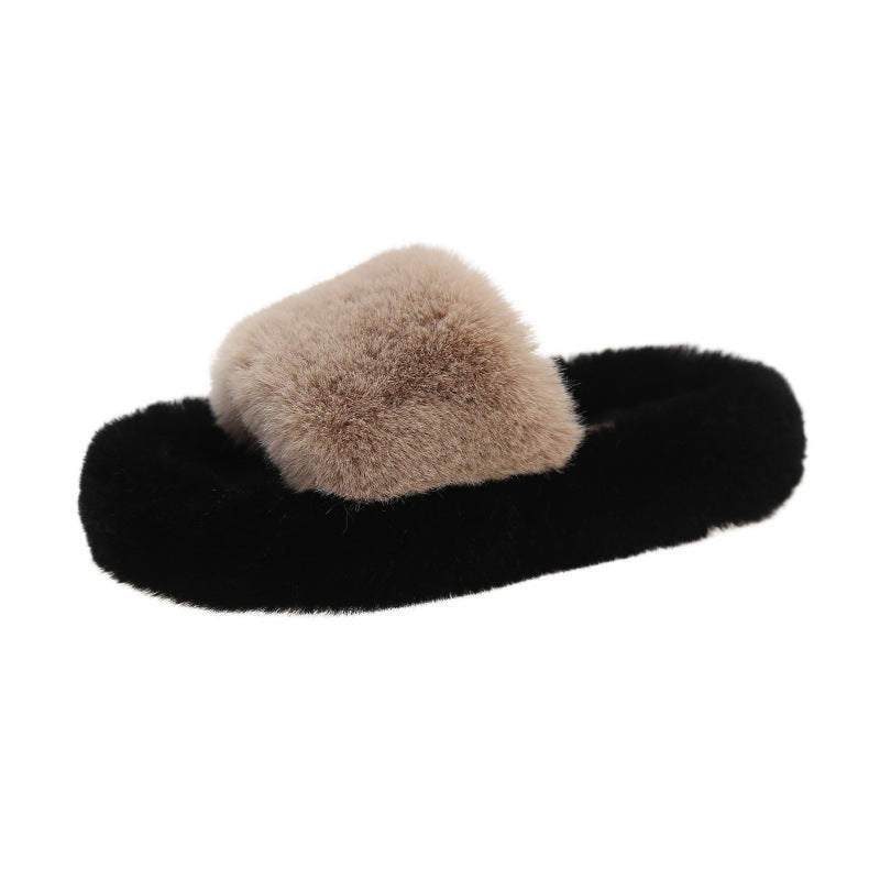 Women's Fashion Simple Home Warm Slugged Bottom Flat Slippers