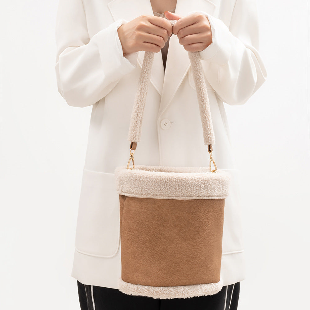 Women's Autumn And Winter Plush PU Leather Bucket Bag