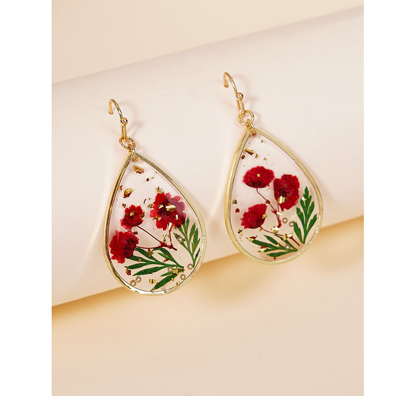 Boucles d'oreilles fleurs en forme de feuille époxy en forme de goutte