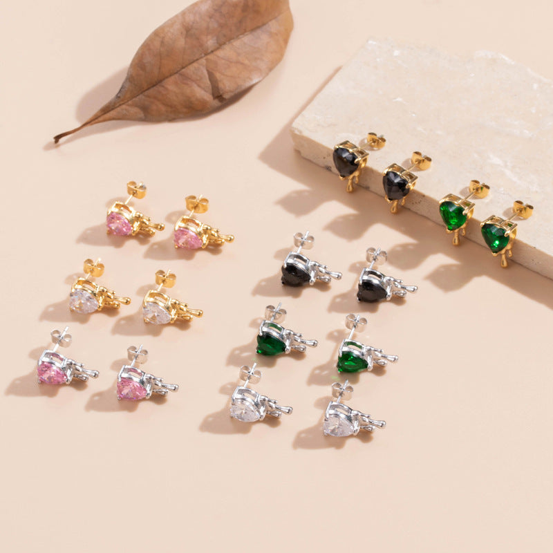 Clous en acier inoxydable en forme de cœur d'amour, en titane et acier assortis avec tout, couleur Simple, Zircon