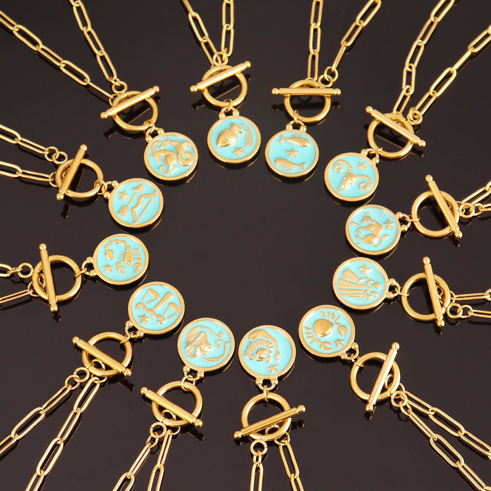 Blue 12 Twelve Constellations Necklace Constellation Clavicle