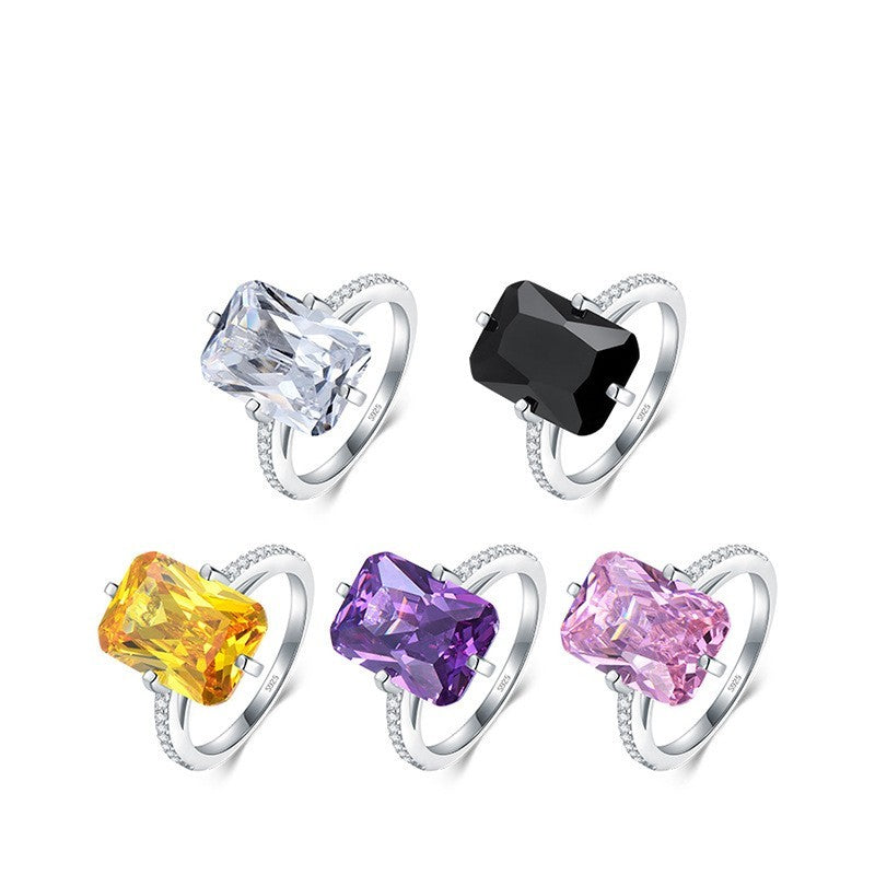 Anillo de circón rectangular con incrustaciones para mujer