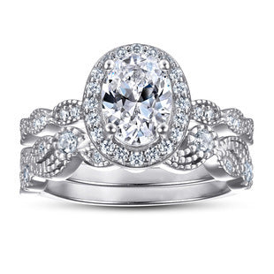 Silver Inlaid Zircon Gang Drill Combination Ring Set