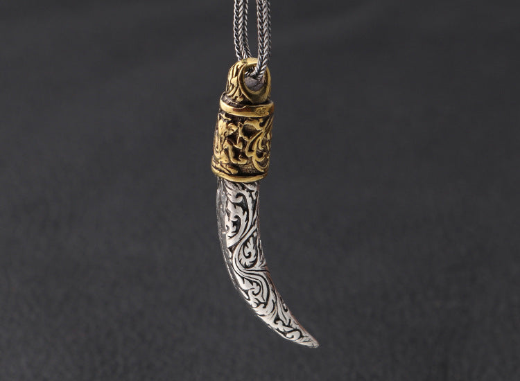 Vintage tailandés plata tallada lobo diente hombres y mujeres colgante moda