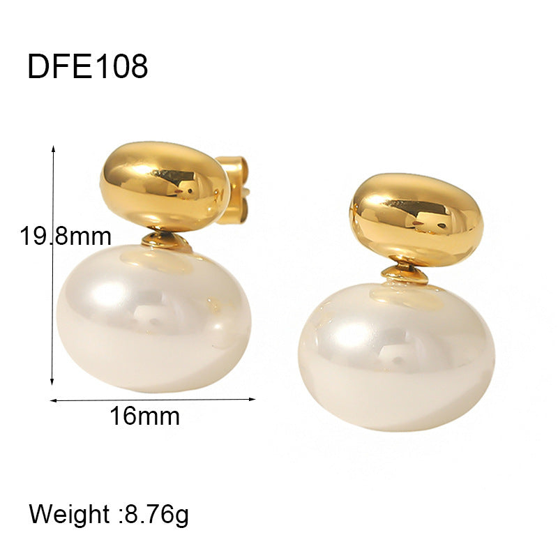 Pendientes de perlas redondas de moda de todo fósforo de acero inoxidable en forma de C
