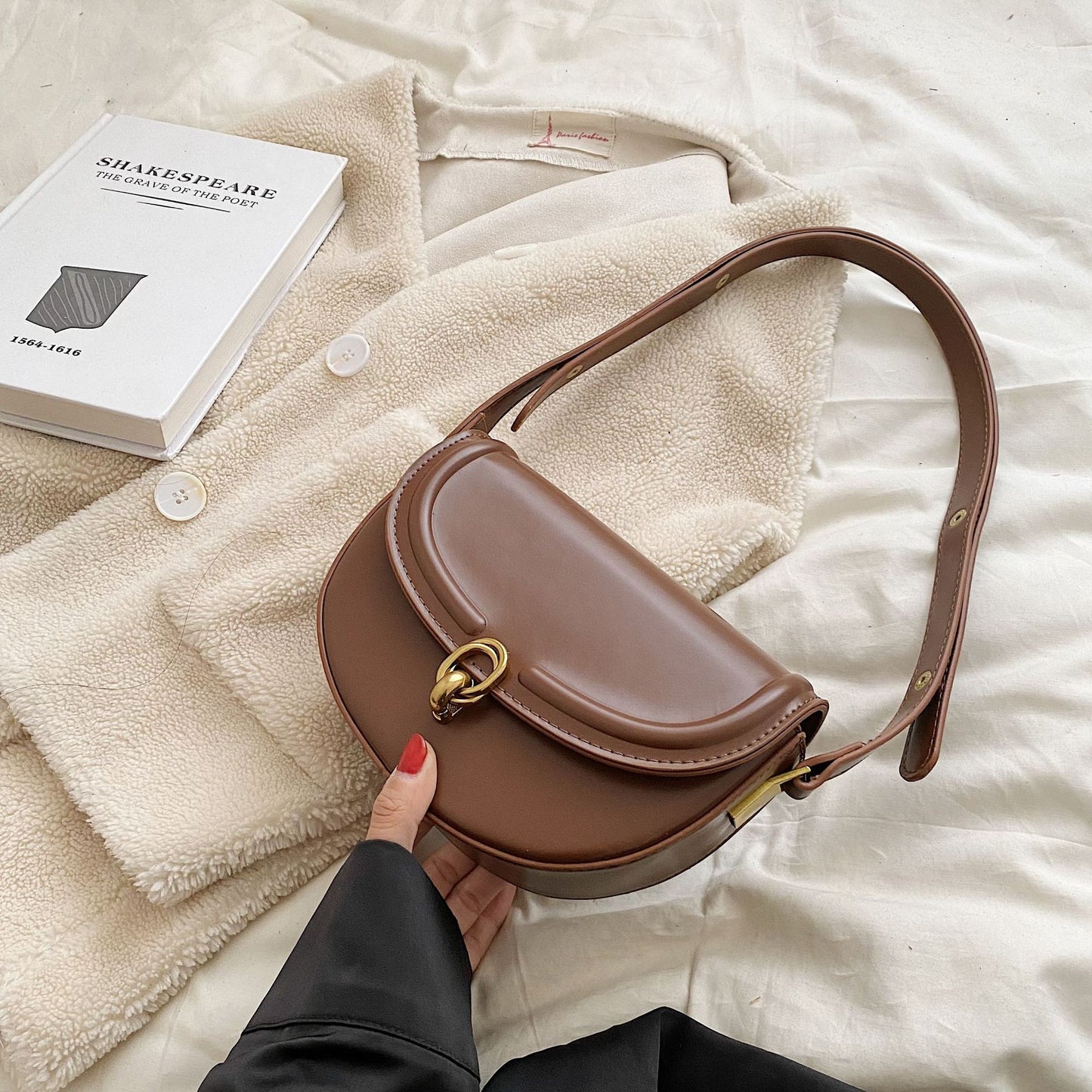 Bolso retro para mujer, bolso de hombro que combina con todo a la moda