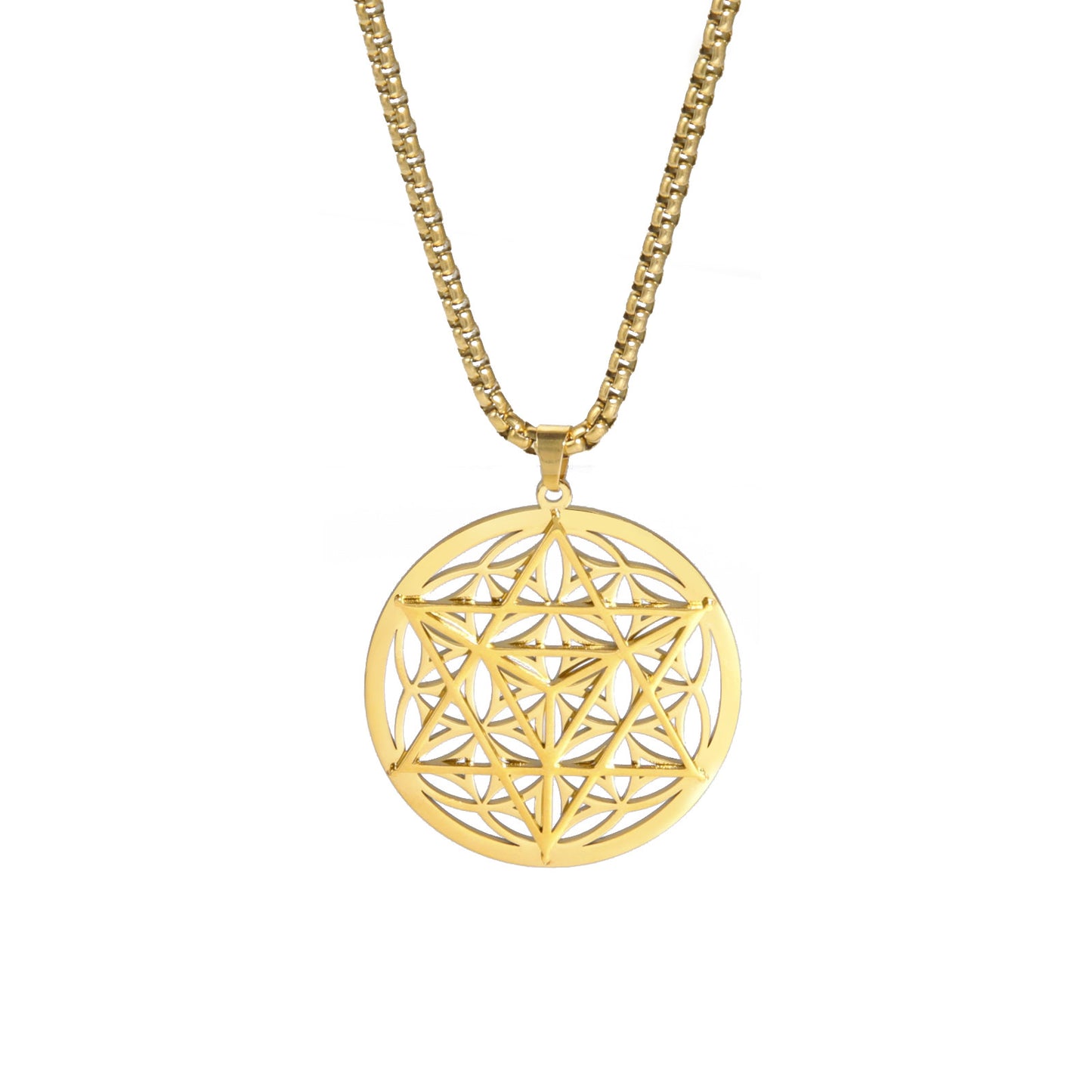 Bague creuse coupée en plaqué or véritable, pendentif Merkaba, matériau 304, collier en acier inoxydable
