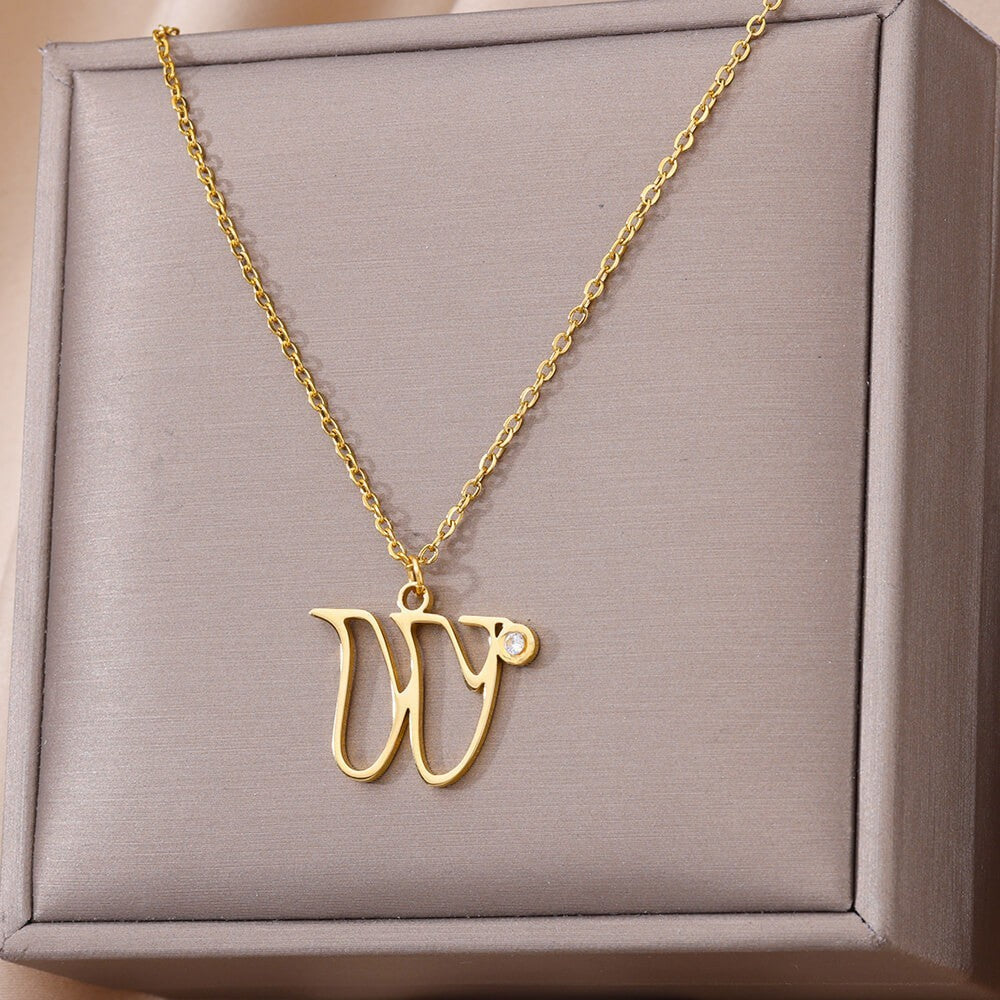 Collier avec pendentif en forme de lettre creuse Simple pour filles, ornement en acier inoxydable