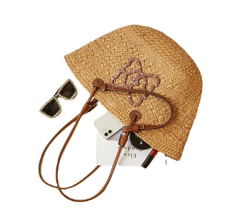 Bolsa de paja tejida tipo momia de gran capacidad