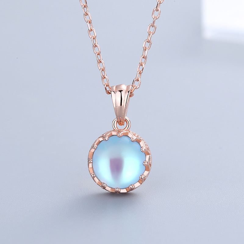 Crown Moonstone Necklace Female S925 Sterling Silver Clavicle Chain Niche Design Light Luxury Pendant
