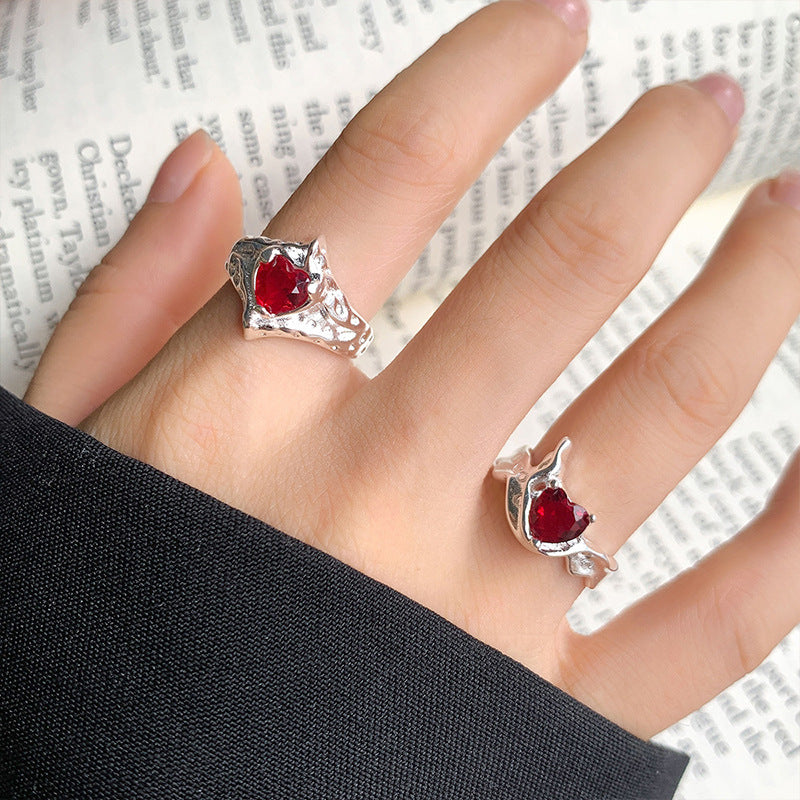 Ruby High-grade Temperament Ring Female Niche Heart-shaped Accessories