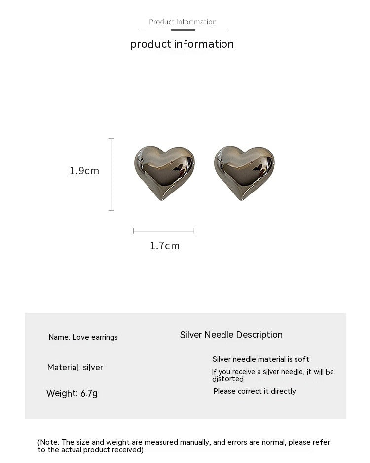Boucles d'oreilles en forme de cœur tridimensionnelles en métal simple, conception d'intérêt particulier