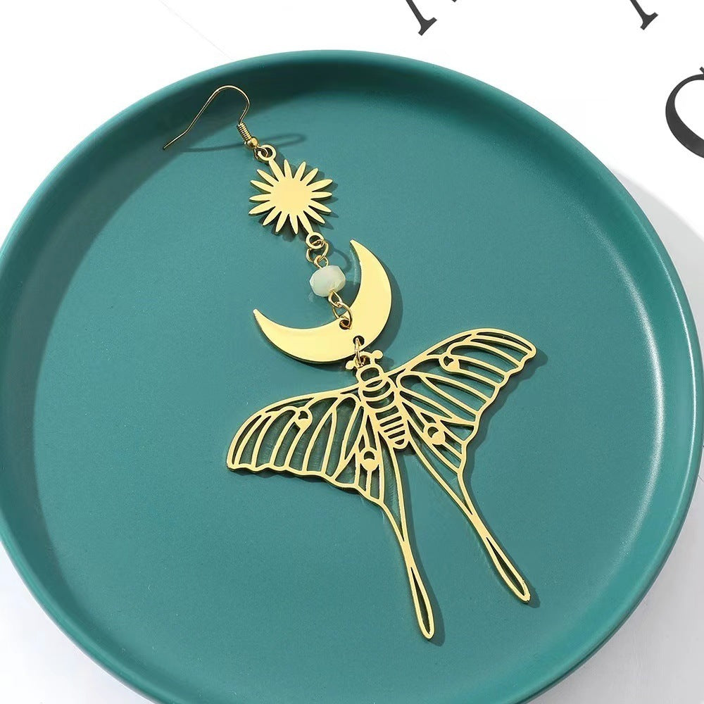 Mode exagérée lune papillon boucles d'oreilles en métal tempérament conception sauvage