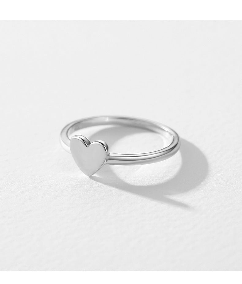 Female Minority Simple S925 Glossy Love Heart-shaped Ring