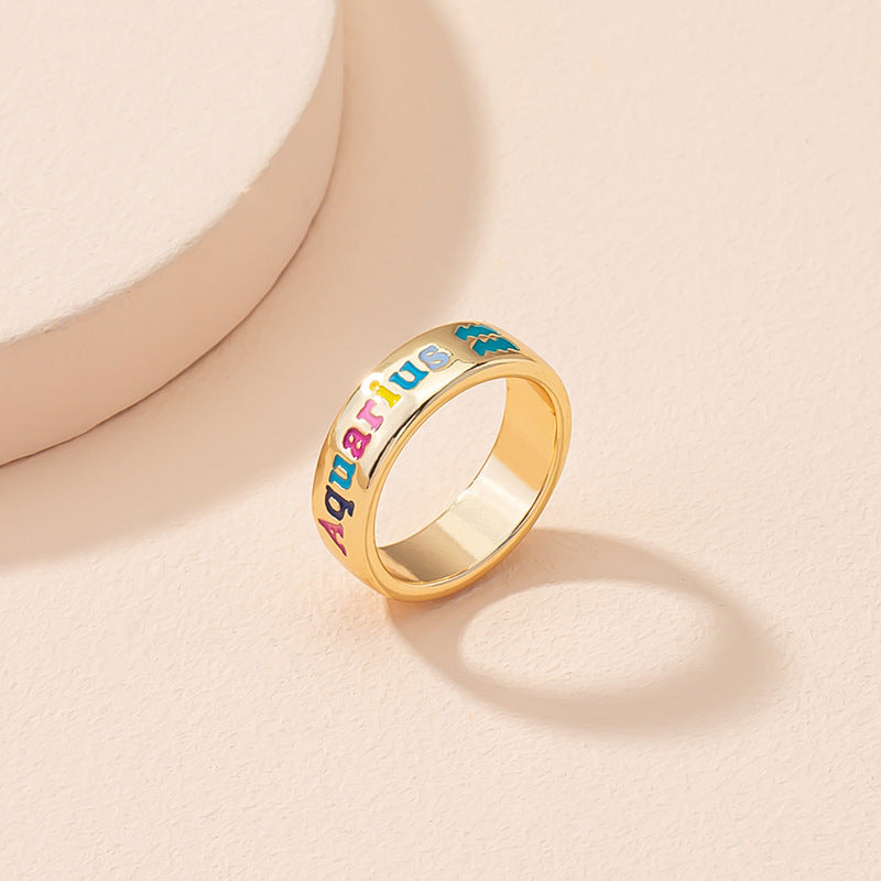 Oil Dripping Twelve Constellation Free Size Rings