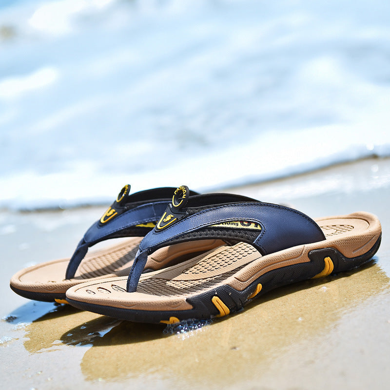 Chanclas para hombre Cuero genuino Verano Transpirable Plataforma antideslizante Zapatillas de playa al aire libre