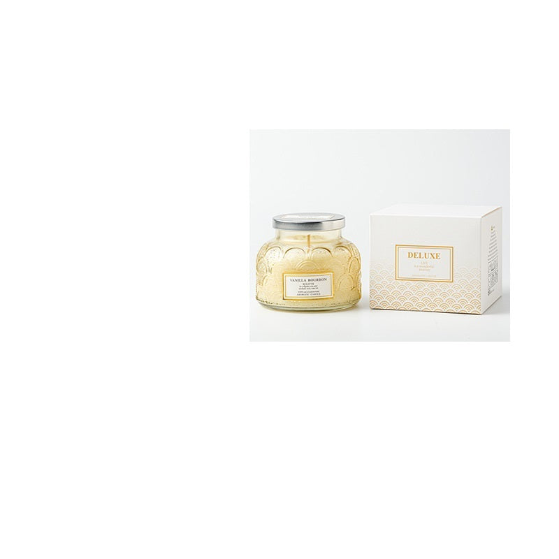 Bougie d'huile essentielle de sommeil d'intérieur sans fumée en acier inoxydable en verre de secours de tambour latéral avec couvercle bougie d'aromathérapie de chambre à coucher