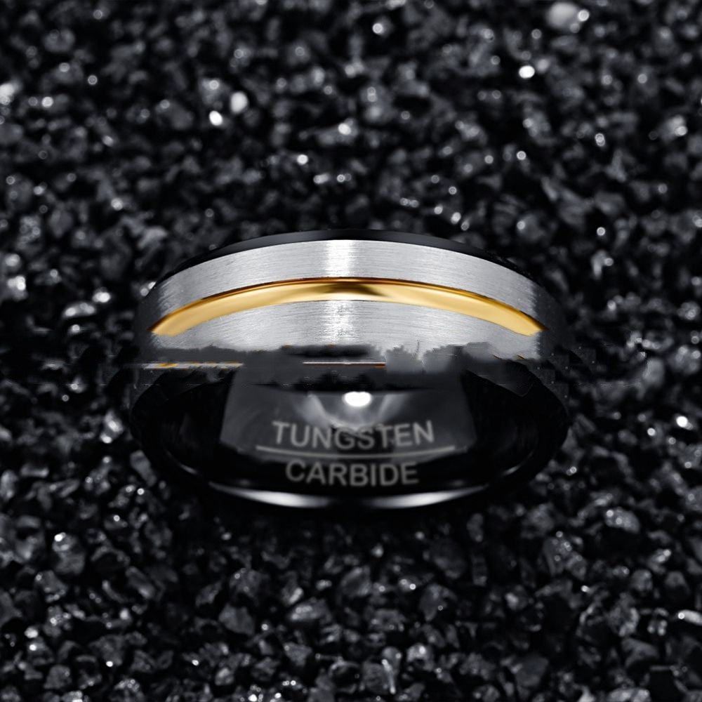 Bague en tungstène à surface givrée pour hommes