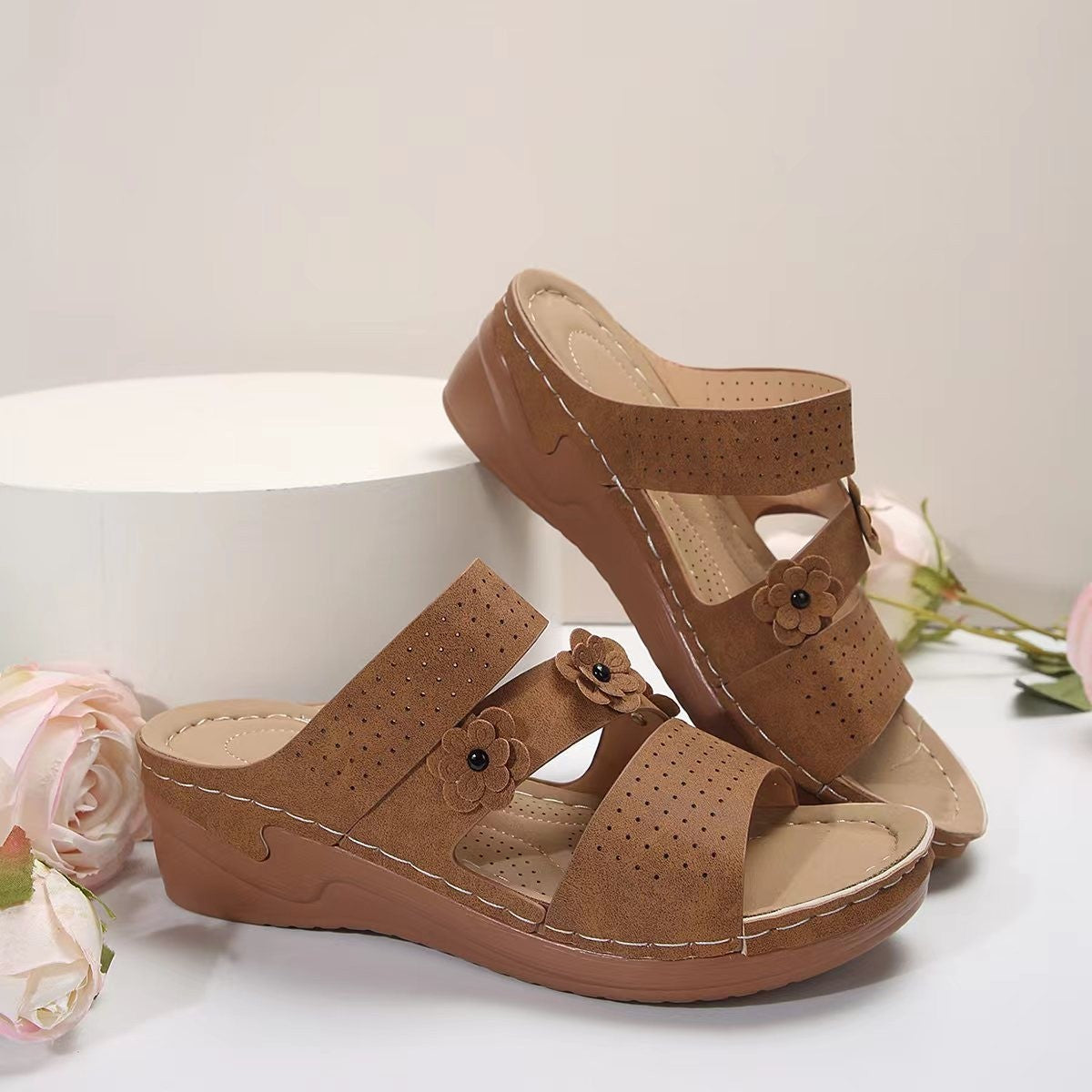 Sandalias con plataforma de cuña y playa de talla grande