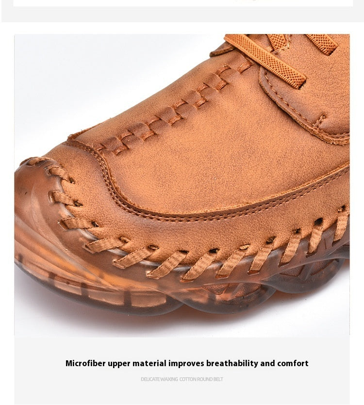 Casual Pumps British Retro Outdoor Soft Surface Hand-stitched Leather Shoes